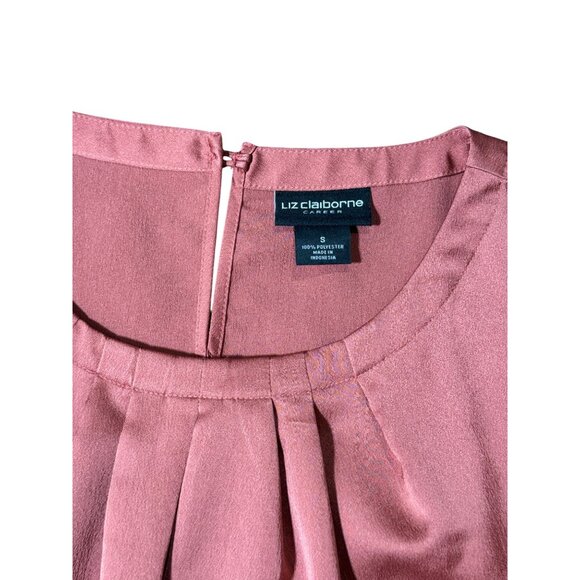 Liz Claiborne CAREER Womens Cap Sleeve Pleated Blouse Silky Shine Pink S Preppy - Picture 7 of 10